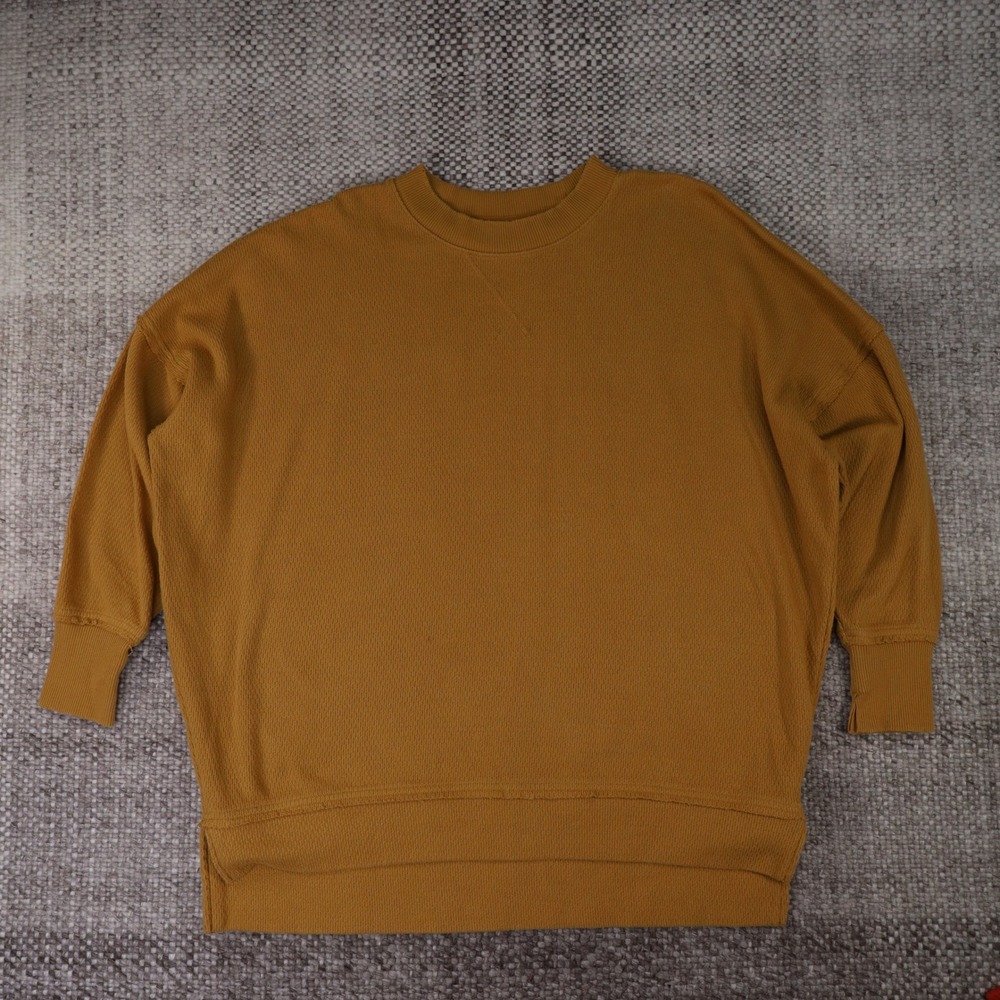 Aerie Oversized Waffle Knit Sweatshirt Mustard Yellow Thumbhole Cuffs Medium